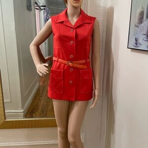 Kimbely Red vintage Sleeveless Button-Up Vest with Belt